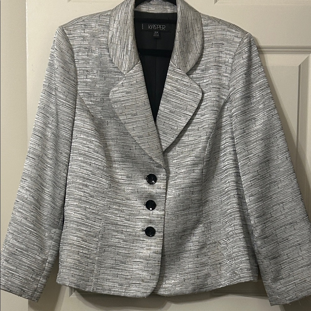 Vintage Kasper Silver Textured Women's Three Button Blazer